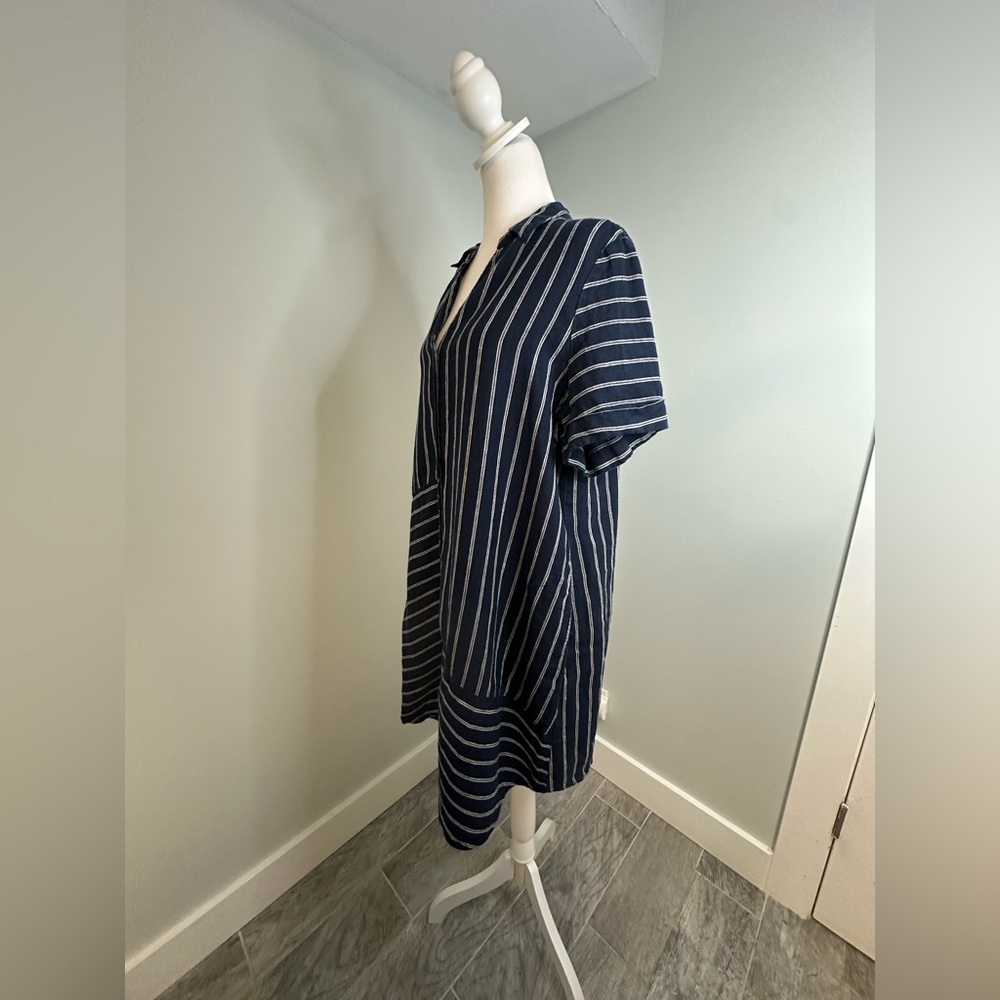 J. Jill Love Linen Navy and White Button Up Linen Relaxed lLinen Dress Sz Large - Picture 6 of 17